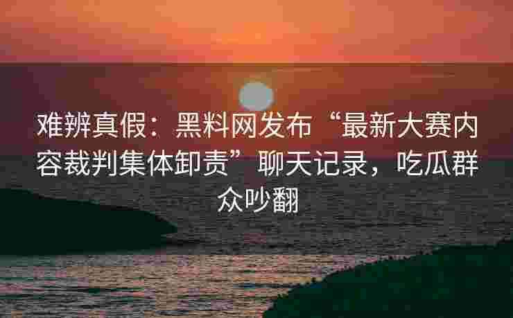 难辨真假：黑料网发布“最新大赛内容裁判集体卸责”聊天记录，吃瓜群众吵翻